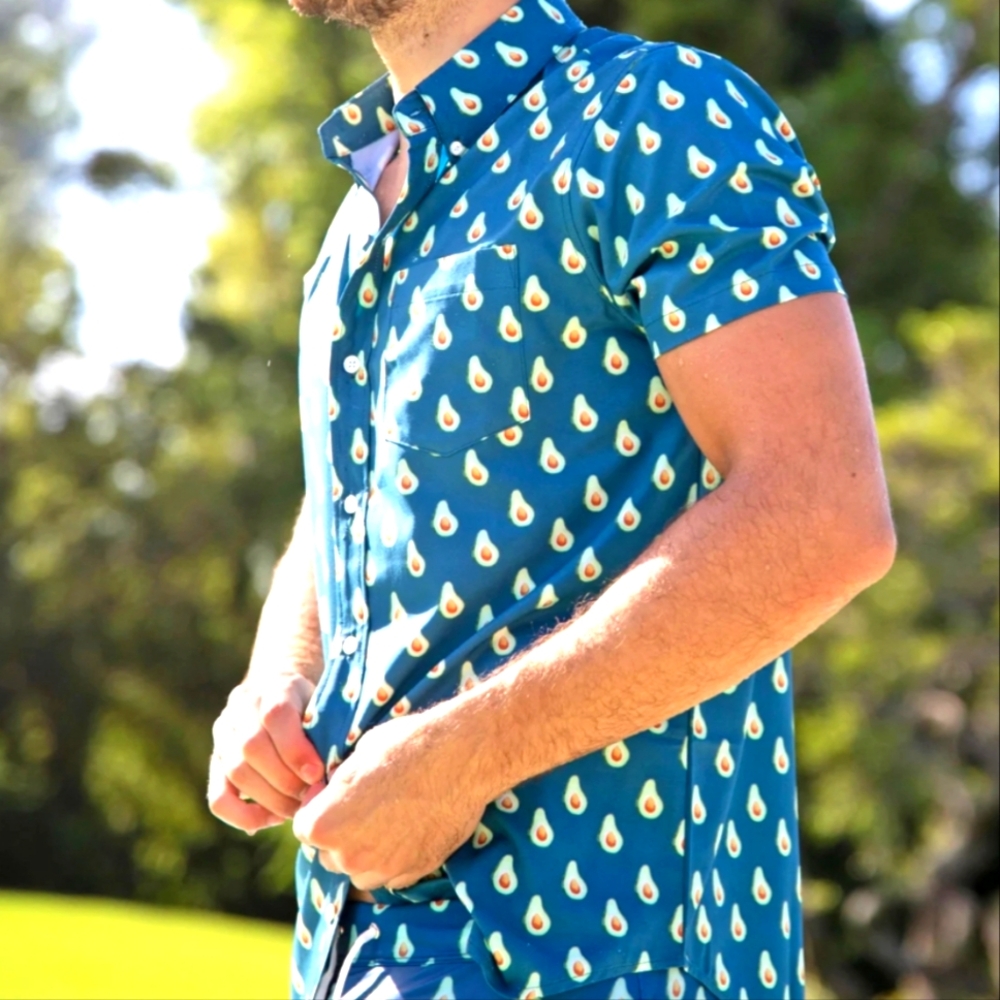 Bermies Avocado Performance Button Down Hawaiian … - image 1